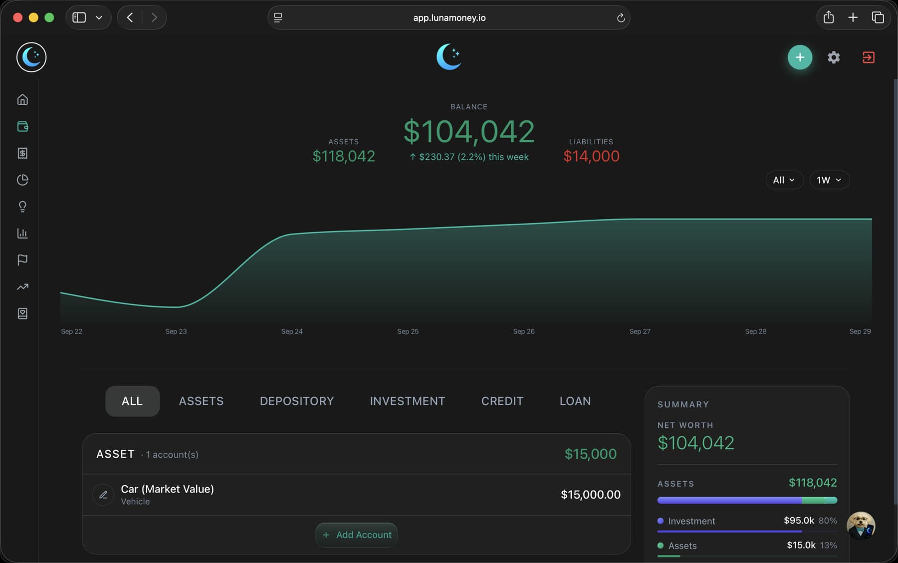 Luna Money web net worth view